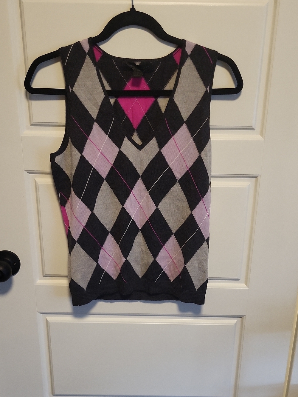 Argyle Sleeveless Knit Vest - Pink, Black & Gray